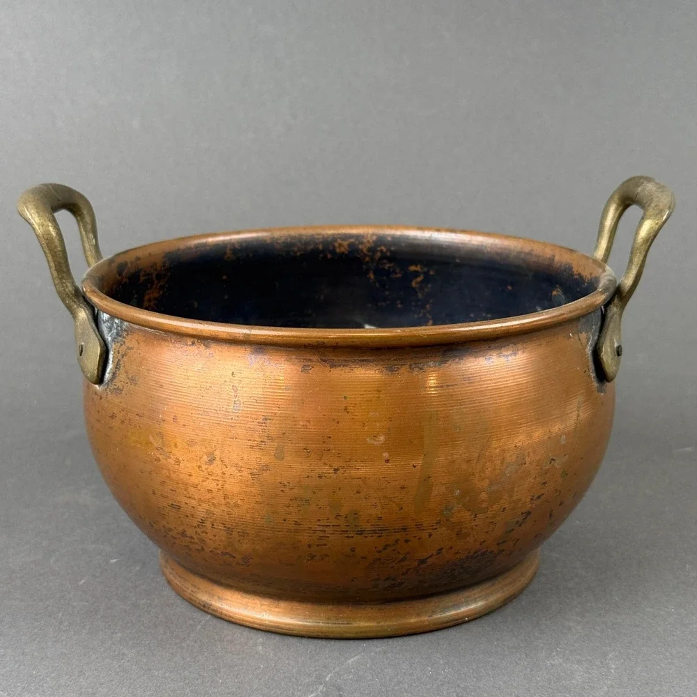 Copper Pot Cauldron Solid with Brass Handles 7